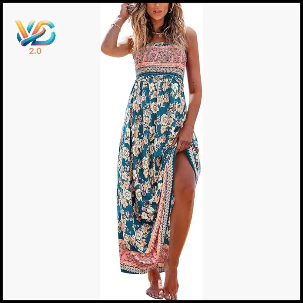 Maxi Dress Sleeveless Smocked Ruffled Spaghetti Straps A-Line Rayon Formal